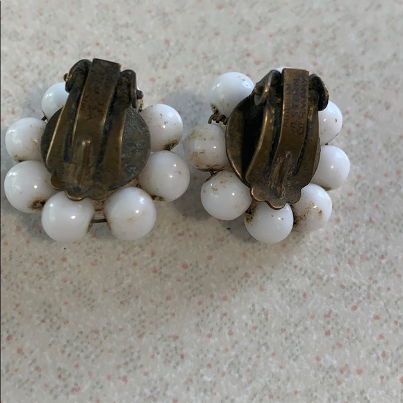 Western Germany white milk glass clip on earrings - Picture 2 of 3